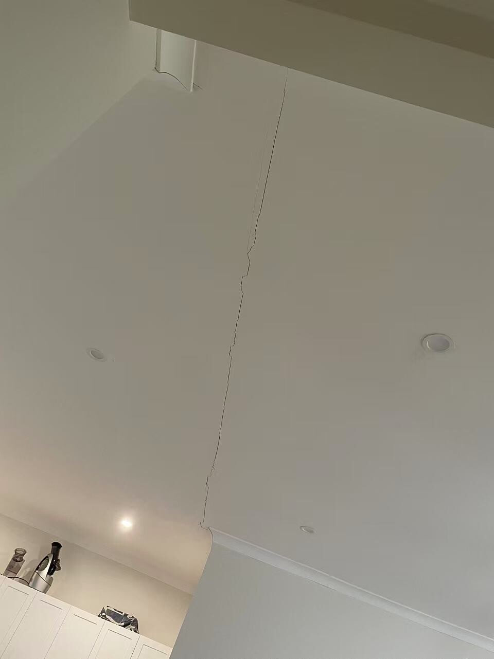 Figure 1. Ceiling Cracking Where the Braced Walls Were Removed