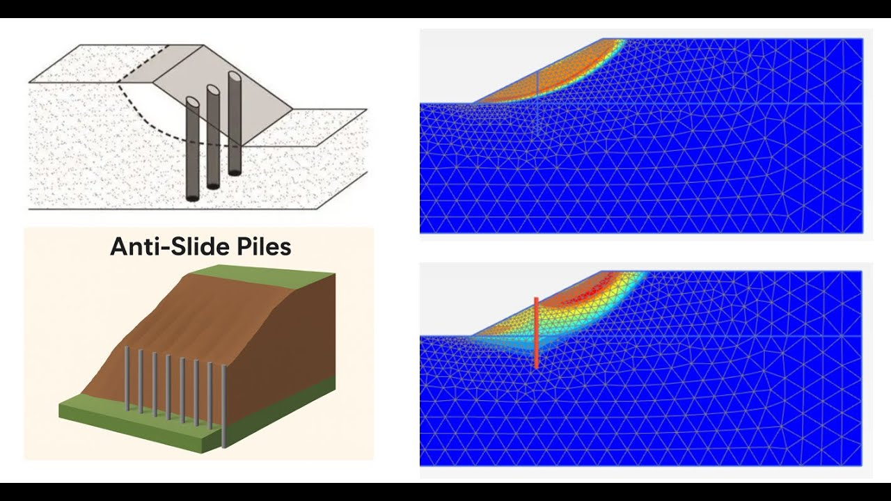 Figure 5. Anti-slide piles can be highly effective for certain slope failures, but their performance depends heavily on slip-surface depth, landslide geometry and the scale of slope movement.